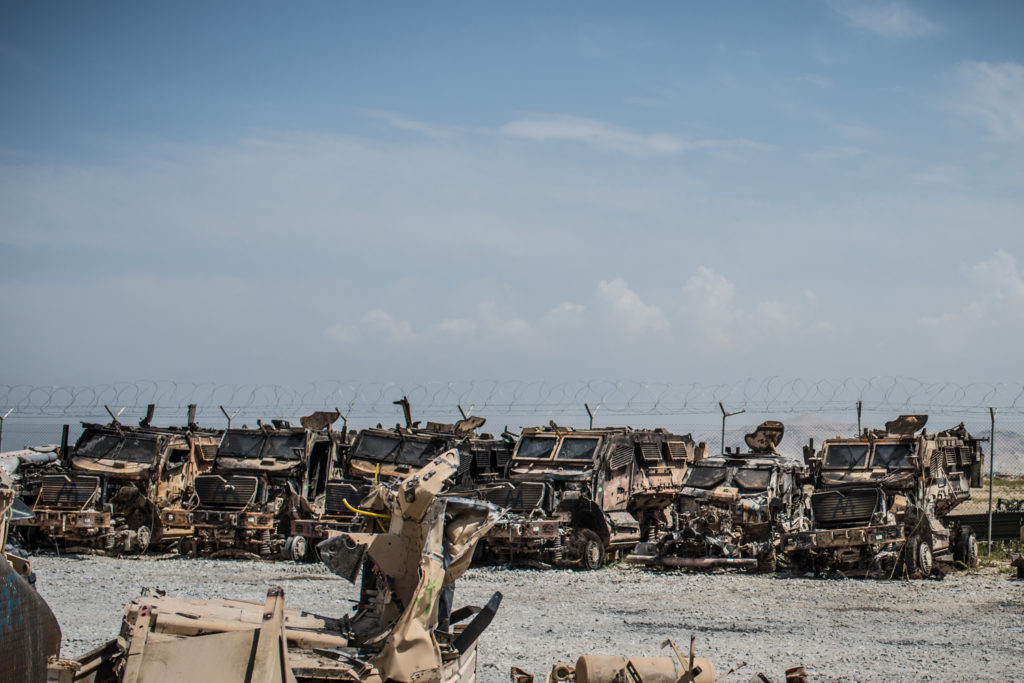 Vehicles destroyed by IEDs are not returned to the US - they are stripped for usable parts and scrapped. (Photo by Ben Brody)