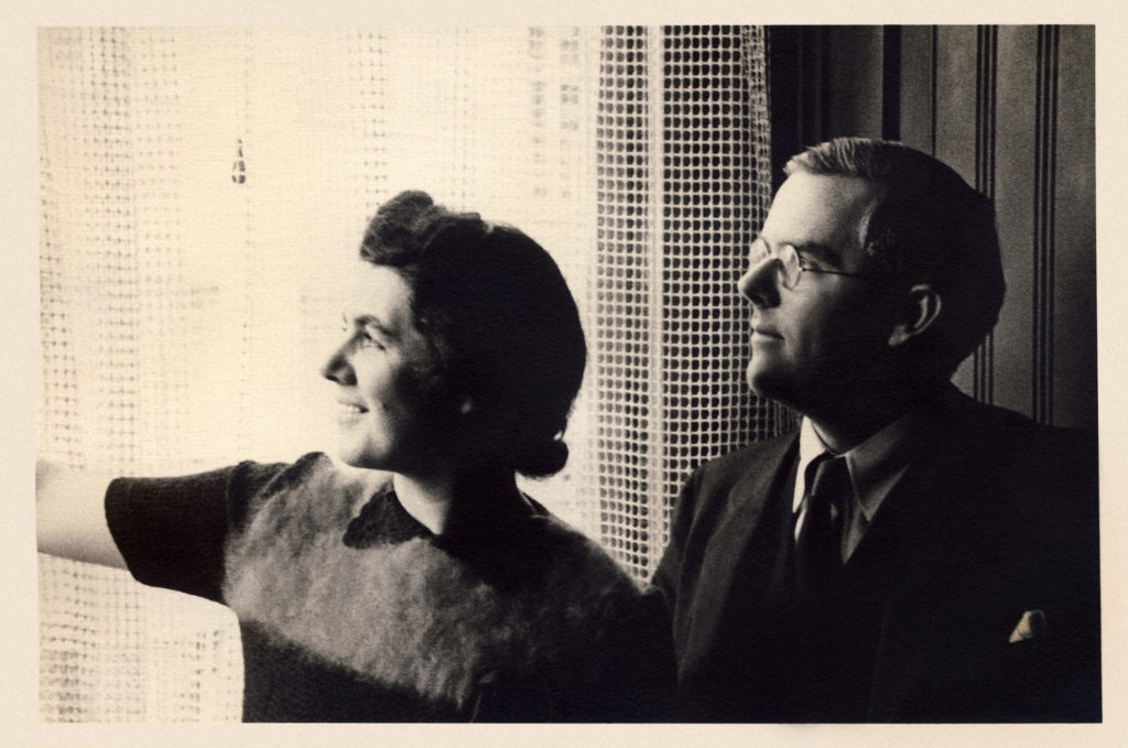 Martha and Waistill Sharp pose in their home in Wellesley, MA in 1938. (Photo via Sharp Family Archives) 