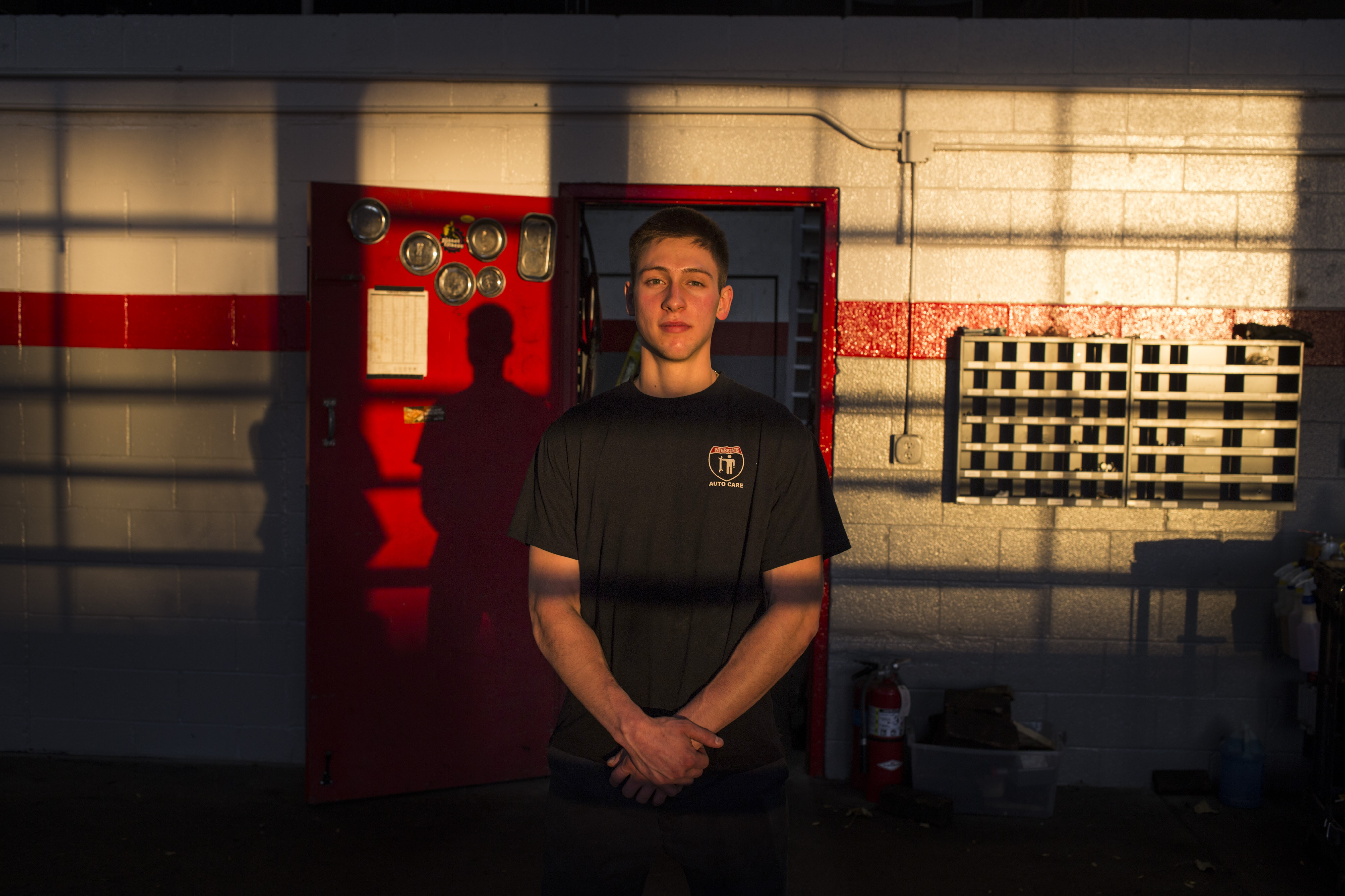 Nick Nalu, 20, of Rochester Hills, Mich., at Interstate Auto Care, where he works with his father, on October, 24, 2016. Nalu's father, who is Chaldean, meaning an Iraqi Christian, immigrated to the United States from Iraq and share's his politically beliefs as a conservative. In November they both intend on voting for Donald Trump. He said that he would like greater security and a more organized process for those immigrating to the US. "Something I'm concerned about with Hillary is how she wants to let in 500,000 Muslim refugees and just open up the borders," Nalu said. "And I've talked to other Muslims too who are not exactly, you know, against Trump themselves and we share the same view point. Everyone wants to be safe and thats why we like Donald Trump because his priority is American safety."