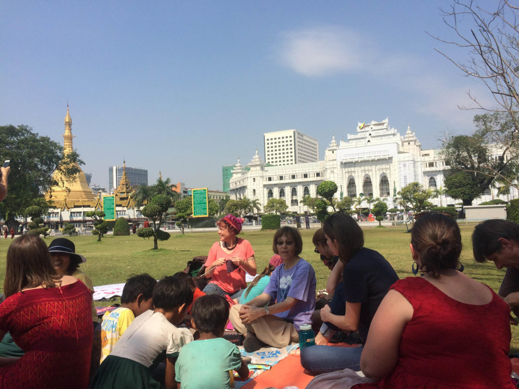 The "Solidarity Picnic" drew a mix of expats and locals to downtown Yangon. (Photo by Nan Tin Htwe/GroundTruth)