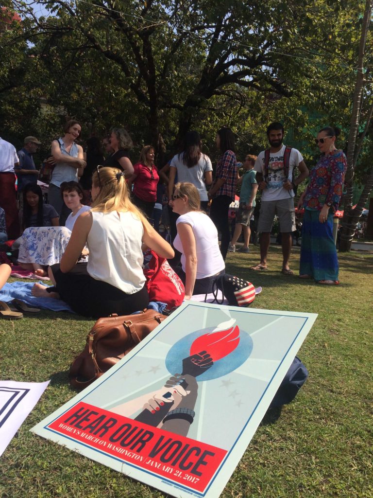 One of the signs at the Yangon protest picnic read "Hear our voices." (Photo by Nan Tin Htwe/GroundTruth)