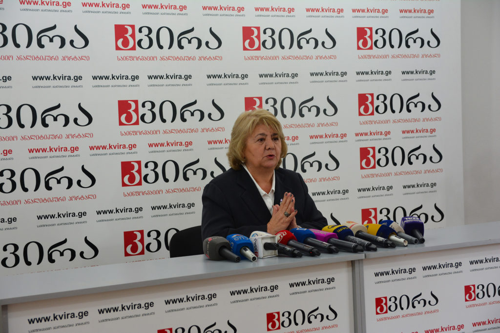 Guguli Magradze of the Georgian Dream party speaks at a news conference on May 8, 2017. (Maryam Saleh/Medill/GroundTruth)