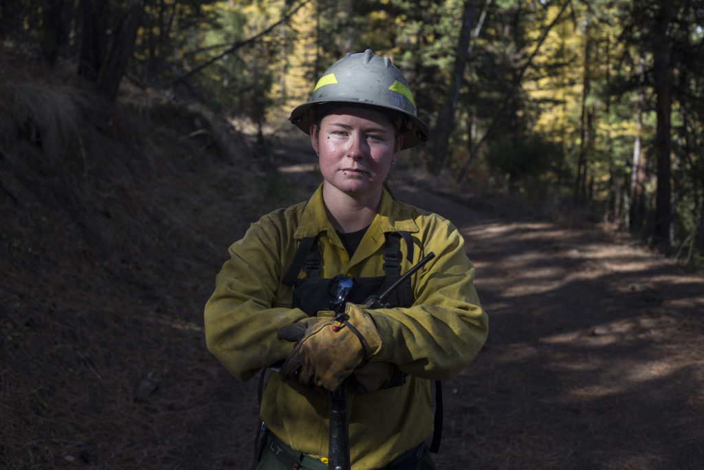 Lindsey Burland Roullier, 27, an enrolled member of the Confederated Salish and Kootenai Tribe and a forestry technician and wildland firefighter in Pablo, Montana, on Tuesday, October 24, 2017. (Photo by Brittany Greeson)