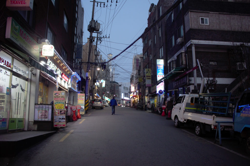 Usadan-ro is lined with halal businesses, run by the large immigrant population in Itaewon. (Razzan Nakhalwi/GroundTruth)